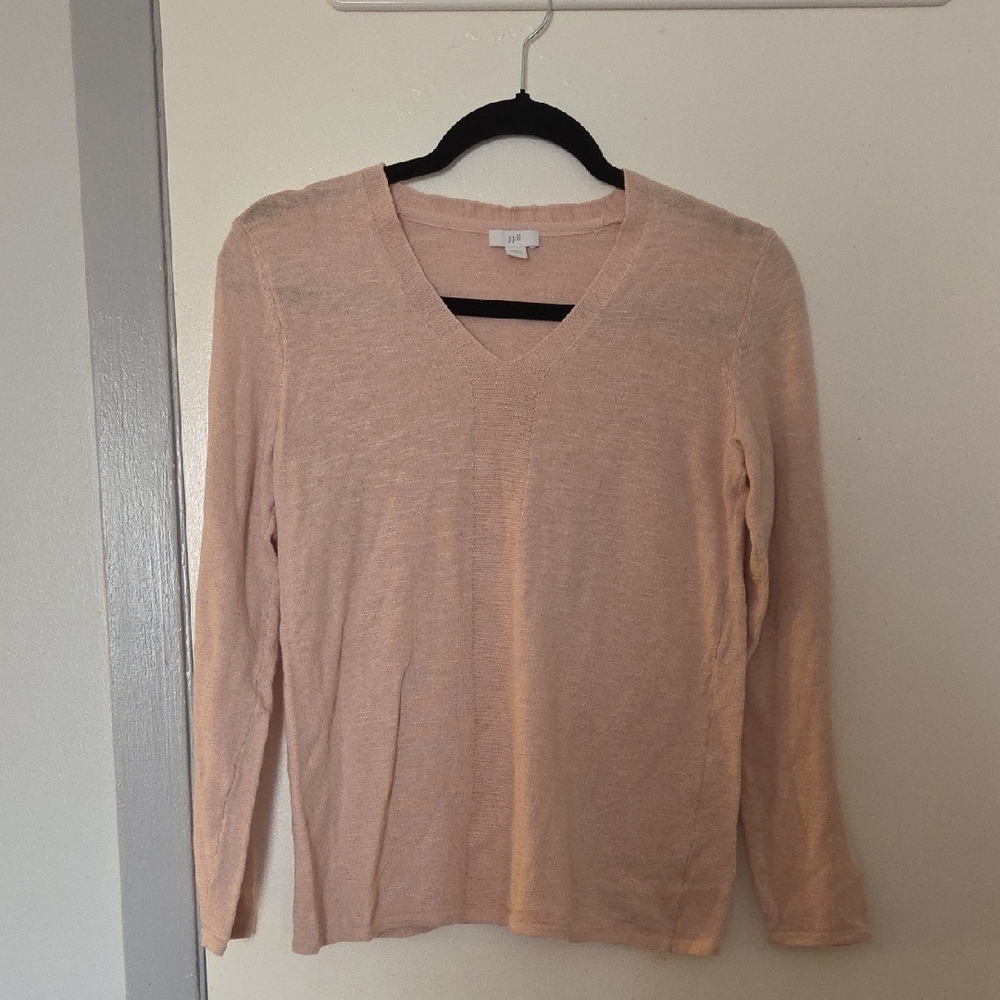 J.Jill Size Small Blush Pink Cotton Linen Blend V-Neck Fine Knit Sweater